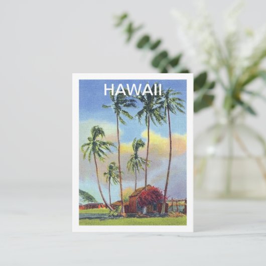 Carte Postale Hawaii, île tropique, ancien chalet avec palmiers (Debout devant)