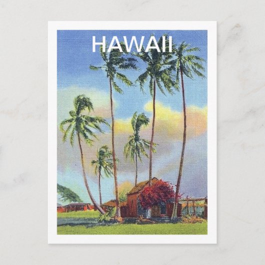 Carte Postale Hawaii, île tropique, ancien chalet avec palmiers (Devant)