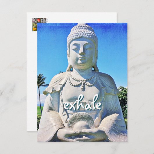Carte Postale Hawaii paisible Bouddha Exhale Script Tropical (Devant / Derrière)