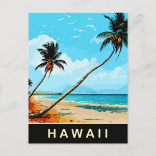 Carte Postale Hawaii, Palmiers sur la plage de sable, Voyage