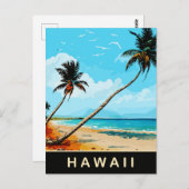 Carte Postale Hawaii, Palmiers sur la plage de sable, Voyage (Devant / Derrière)