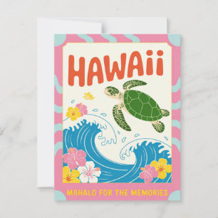 Carte Postale Hawaii USA Rétro Tortue de Mer Hibiscus Mahalo