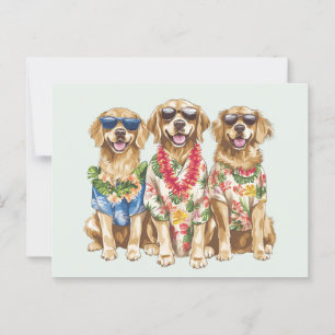 Carte Postale Hawaiian Golden Retriever Chiens Flower Lei