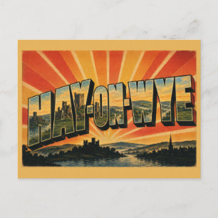 Carte Postale Hay-on-Wye Pays de Galles Art de voyage vintage