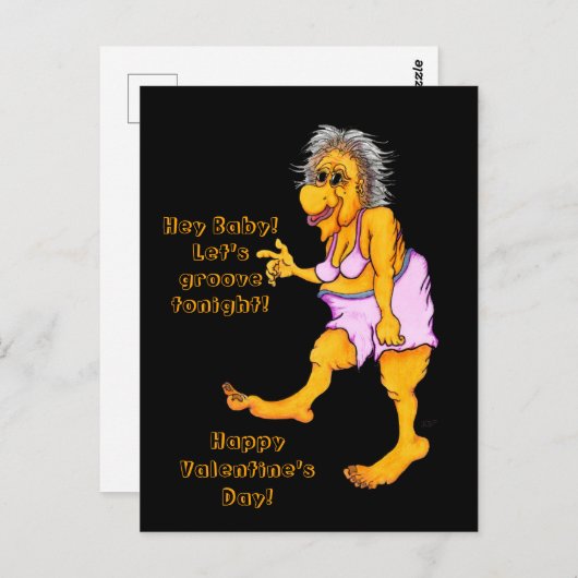 Carte Postale Hé Bébé ! Dansons ce soir ! Mémé Groovy (Devant / Derrière)