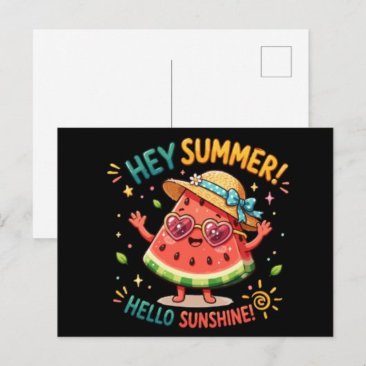 Carte Postale Hé été Bonjour Soleil Pastèque (Devant / Derrière)