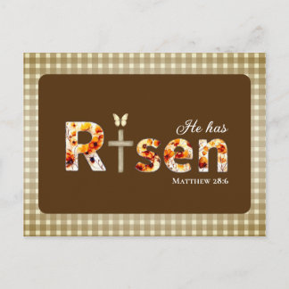 Carte Postale He has RISEN Bible Verse Brown Religious Easter 