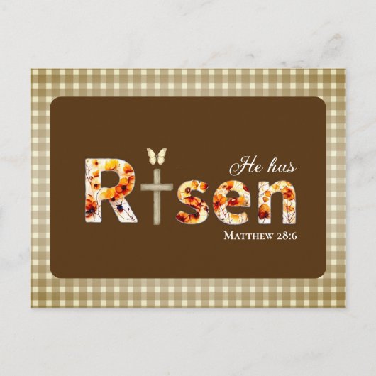 Carte Postale He has RISEN Bible Verse Brown Religious Easter  (Devant)