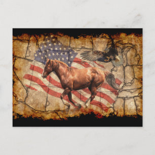Carte Postale "Heading West" Horse, Eagle and US Flag