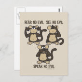 Carte Postale Hear No Evil Monkeys - Nouveau (Devant / Derrière)
