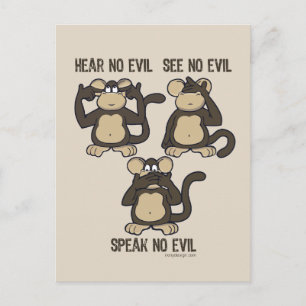 Carte Postale Hear No Evil Monkeys - Nouveau