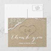 Carte Postale Heart in the Sand Beach Wedding Merci (Devant / Derrière)