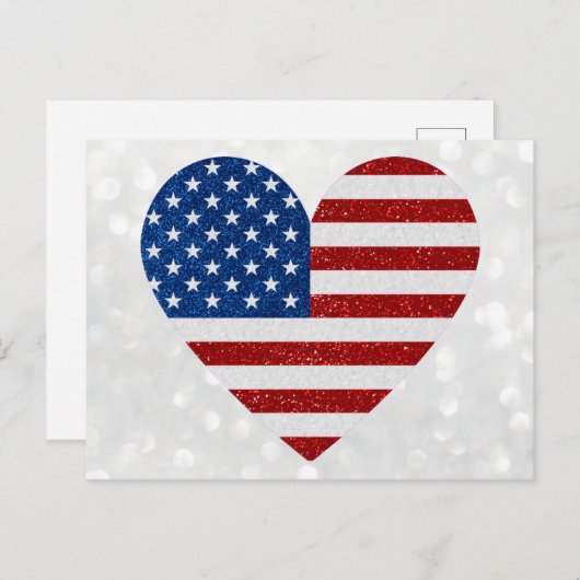 Carte Postale Heart July 4th Glitter (Devant / Derrière)