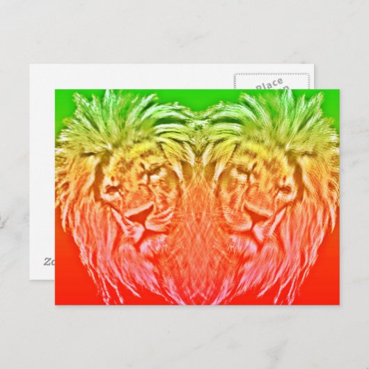 CARTE POSTALE HEART LION RASTA (Devant / Derrière)