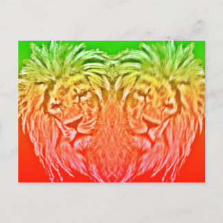 CARTE POSTALE HEART LION RASTA