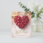 Carte Postale Heart Made of Deep Red Rose Petals and Gold Script (Debout devant)