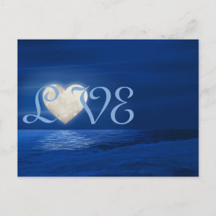 Carte Postale Heart Moon avec Snowy Beach AMOUR Hiver