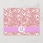 Carte Postale Heart Pattern, Red Hearts, Pink Hearts, Monogram (Devant)