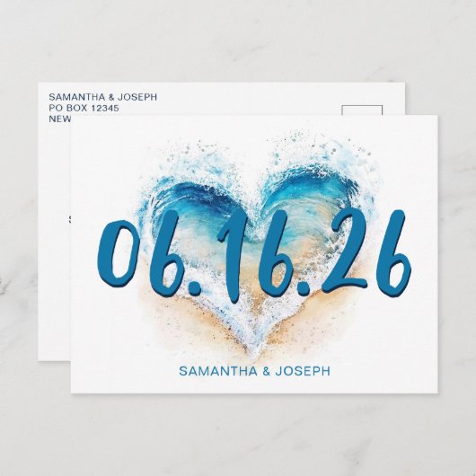 Carte Postale Heart Wave Beach Enregistrer la date (Devant / Derrière)