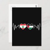 Carte Postale Heartbeat Lebanon Palestine Unity drapeaux. (Devant / Derrière)