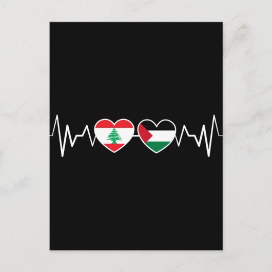 Carte Postale Heartbeat Lebanon Palestine Unity drapeaux. (Devant)