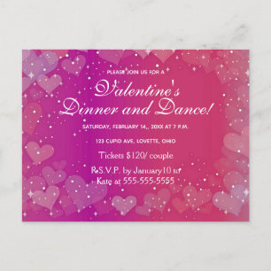 Carte Postale Hearts and Stars Valentine's Day Dance Invitation