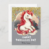 Carte Postale Hearts Valentines Jour Unicorn Parties scintillant (Devant / Derrière)