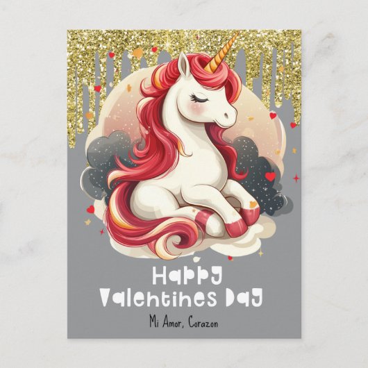 Carte Postale Hearts Valentines Jour Unicorn Parties scintillant (Devant)