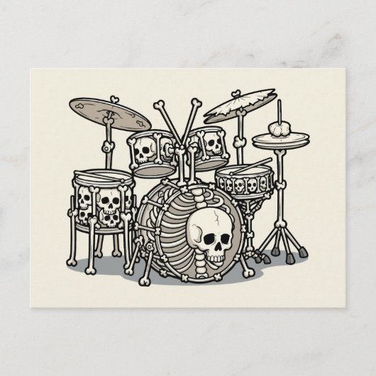Carte Postale Heavy Metal Skeleton Drum Kit (Devant)