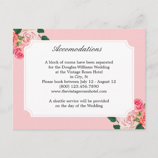 Carte Postale Hébergements Rose Mariages vintages (Devant)