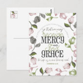 Carte Postale Hébreu 4:16 citations avec art floral blanc ver (Devant / Derrière)