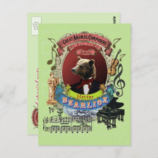Carte Postale Hector Bearlioz Ours Animal Composer Berlioz (Devant / Derrière)