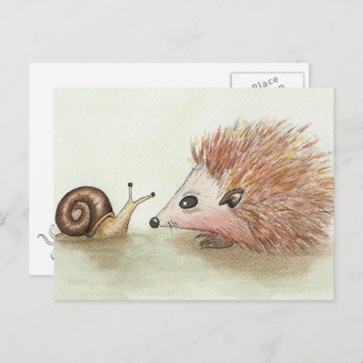 Carte Postale Hedgehog et snail (Devant / Derrière)