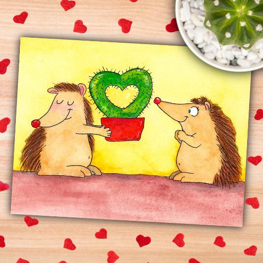 Carte postale Hedgehog Heart Cactus par Nicole Jan