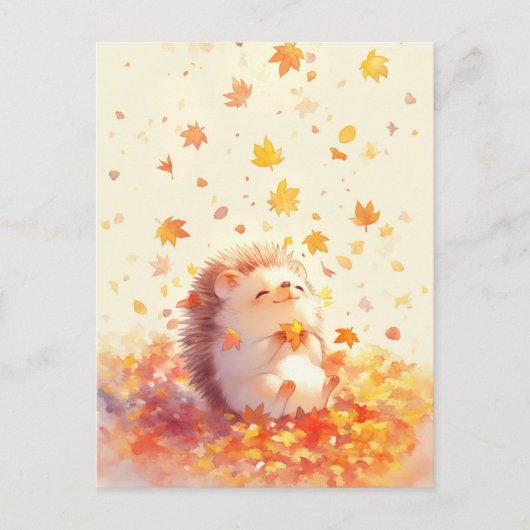 Carte Postale Hedgehog Holding Yellow Autumn Maple Leaf (Devant)