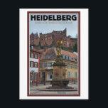 Carte Postale Heidelberg - Statue et Château<br><div class="desc">Le château de Heidelberg sur une colline au-dessus de la ville de Heidelberg, Baden-Württemberg, Allemagne</div>