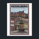 Carte Postale Heidelberg - Statue et Château<br><div class="desc">Le château de Heidelberg sur une colline au-dessus de la ville de Heidelberg,  Baden-Württemberg,  Allemagne</div>