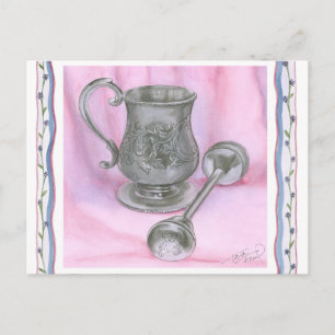 Carte Postale Heirloom Cup & Rattle sur Arrière - plan pourpre