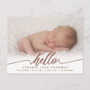 Carte Postale Hello Baby Boy Girl Photo Faire-part de naissance