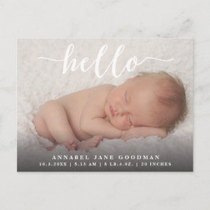 Carte Postale Hello Baby Boy Girl Photo Faire-part de naissance