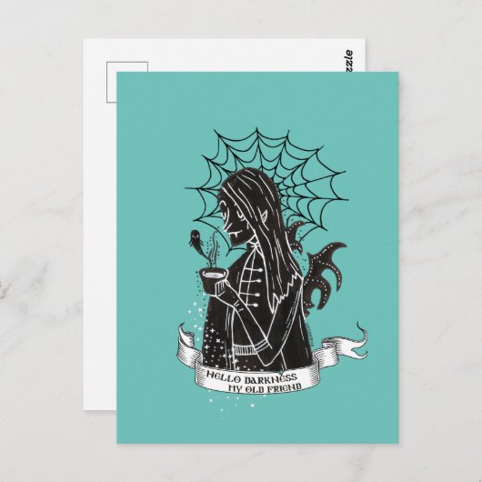 Carte Postale Hello Darkness Vamp Goth avec T-shirt café noir (Devant / Derrière)
