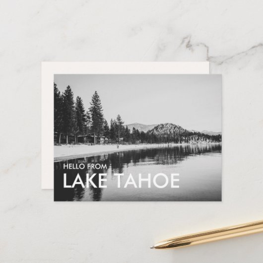 Carte postale Hello de Lake Tahoe en noir et blanc (Devant/Arrière en situation)