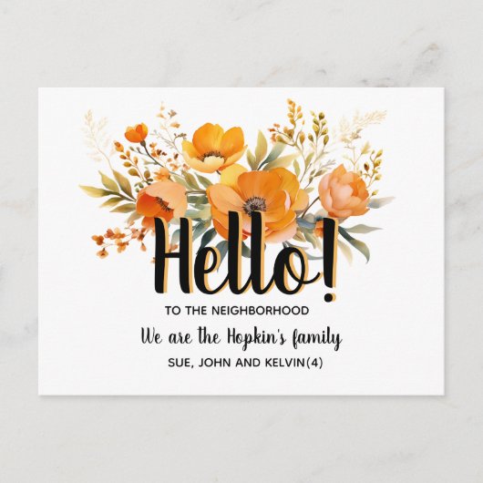 Carte Postale Hello,Editable We're New to the Neighborhood (Devant)
