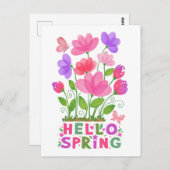 Carte Postale Hello Fleurs et papillons rose et pourpre du print (Devant / Derrière)