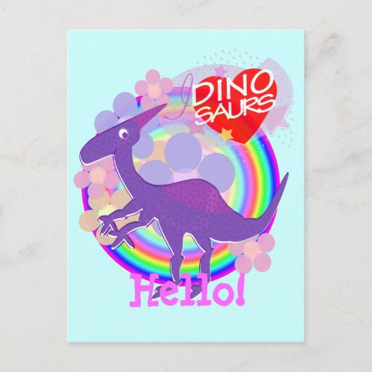 Carte postale Hello Flower Purple Dinosaur (Devant)