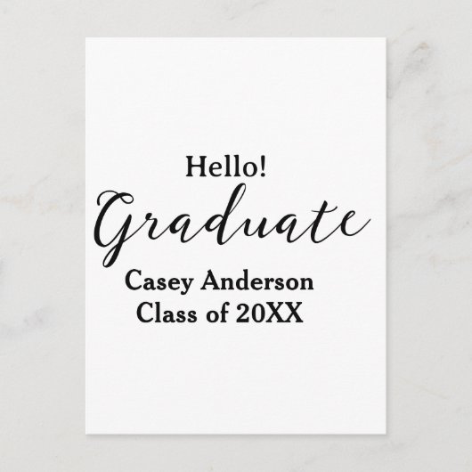 Carte Postale Hello graduate class of 20XX name congrats stylish (Devant)