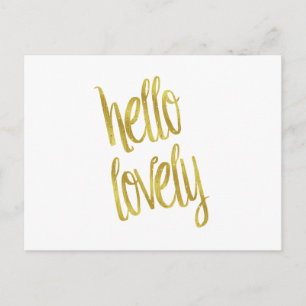 Carte Postale Hello Lovely Cote Faux Gold Foil Sparkle Design