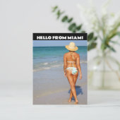 CARTE POSTALE HELLO MIAMI FLORIDA BIKINI BLOND POSTCARTES (Debout devant)