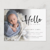Carte Postale Hello New Baby Photo Faire-part de naissance bleu (Devant)