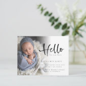Carte Postale Hello New Baby Photo Faire-part de naissance bleu (Debout devant)